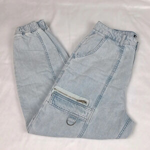 HOT TOPIC Washed Blue Cargo Jogger Pants Denim Jeans